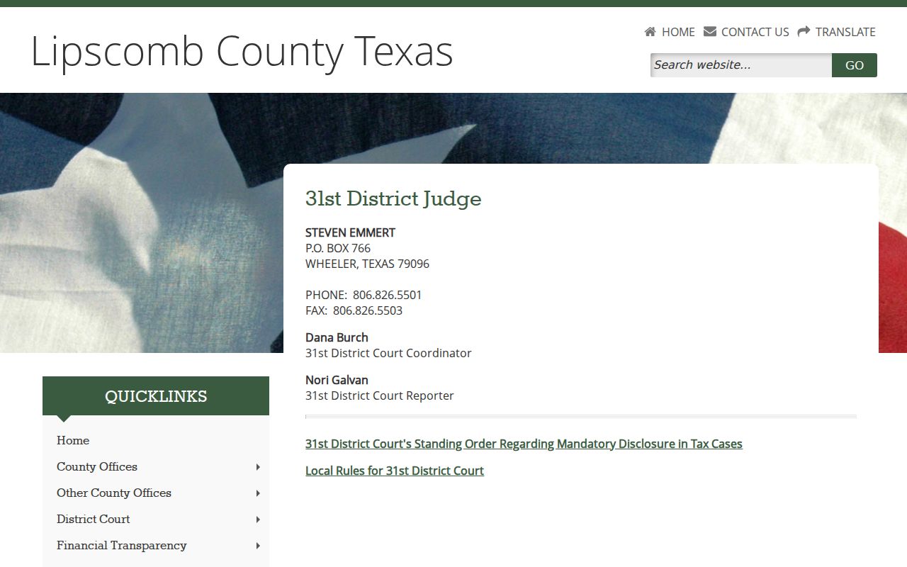 Lipscomb County 31st District Court contact and local rules page