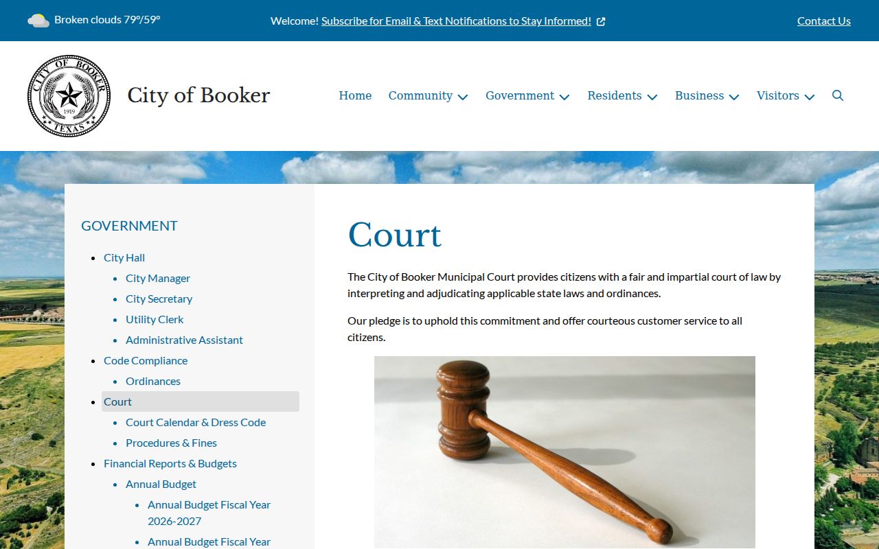 Booker Municipal Court page describing the court's role