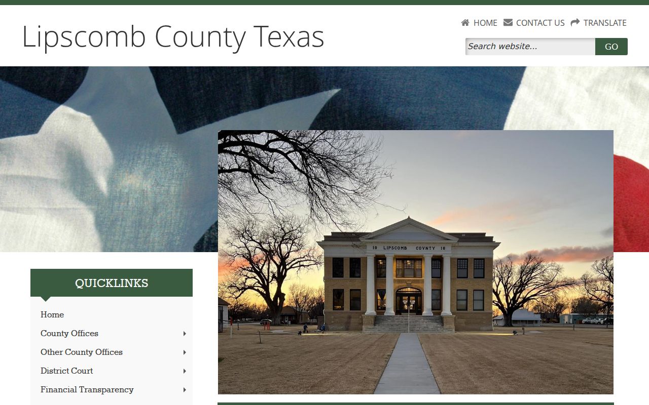 Lipscomb County office directory linking the Sheriff, clerks, Justice of the Peace, and courts